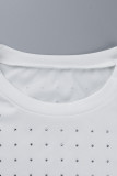 Bianco casual solido patchwork trapano caldo o collo manica lunga due pezzi