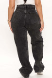 Svarta Casual Solid Patchwork Vanliga jeans med hög midja