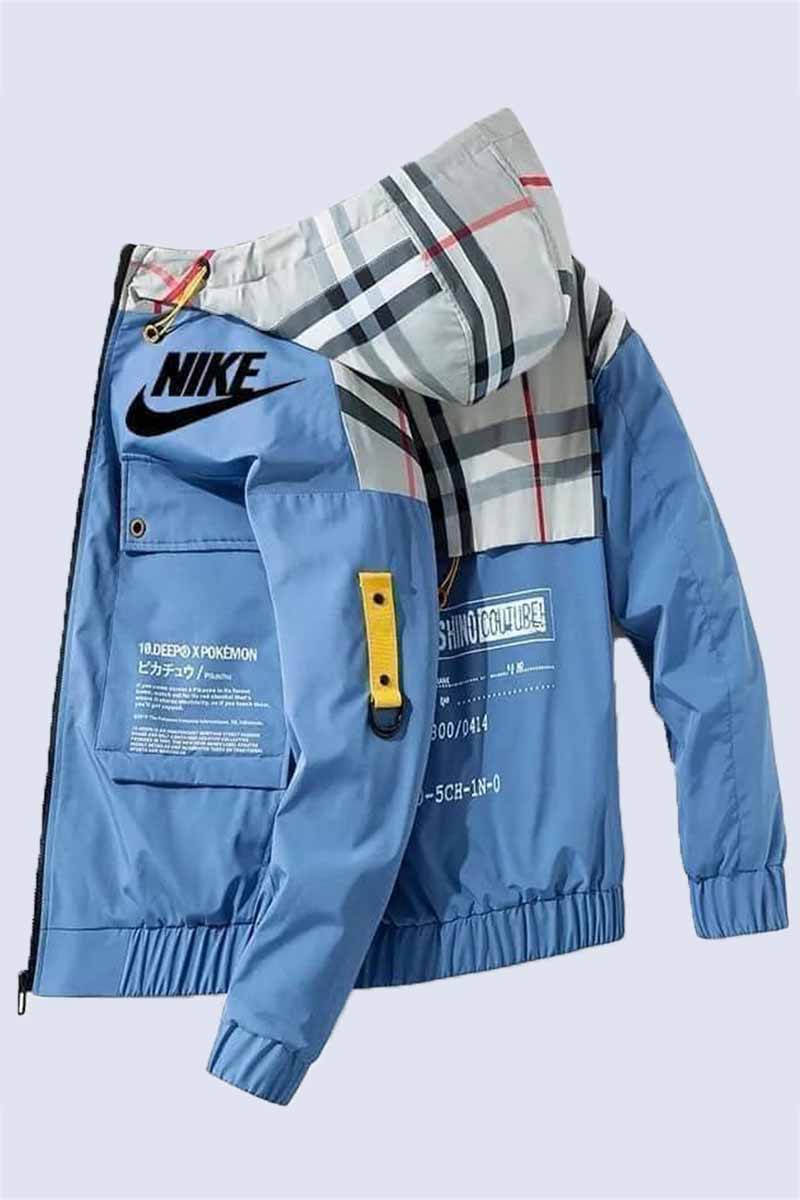 

Baby Blue Casual Print Patchwork Letter Hooded Collar Outerwear
