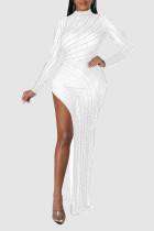 Белое сексуальное однотонное вечернее платье с вырезом в стиле пэчворк