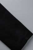 Schwarze, lässige, einfarbige Strickjacke mit Umlegekragen