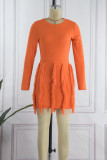 Robes de jupe en une étape orange décontractées à pompons solides