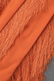 Oranje casual effen kwastjes patchwork O-hals eenstaps rokjurken