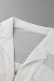 Blanc Casual Solide Patchwork Fermeture Éclair Col V Manches Longues Plus La Taille Robes
