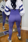 Púrpura Casual Ropa deportiva Sólido Patchwork Flaco Lápiz de cintura alta Pantalones de color sólido