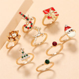 Multicolor Party Simplicity Santa Claus Christmas Tree Patchwork Rings