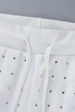 Bianco casual solido patchwork trapano caldo o collo manica lunga due pezzi