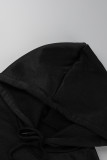 グレーカジュアルソリッドパッチワークフード付きカラー長袖ツーピース