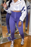 Púrpura Casual Ropa deportiva Sólido Patchwork Flaco Lápiz de cintura alta Pantalones de color sólido