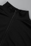 Mörkgrå Casual Solid Patchwork Skinny Jumpsuits med blixtlåskrage