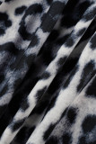Vestidos de retalhos de leopardo estampa casual marrom com cinto gola virada para baixo