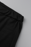 Schwarze Street-Print-Patchwork-Hose mit hoher Taille und hoher Taille