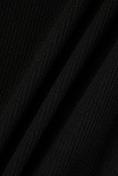 Macacão skinny preto casual patchwork sólido com zíper