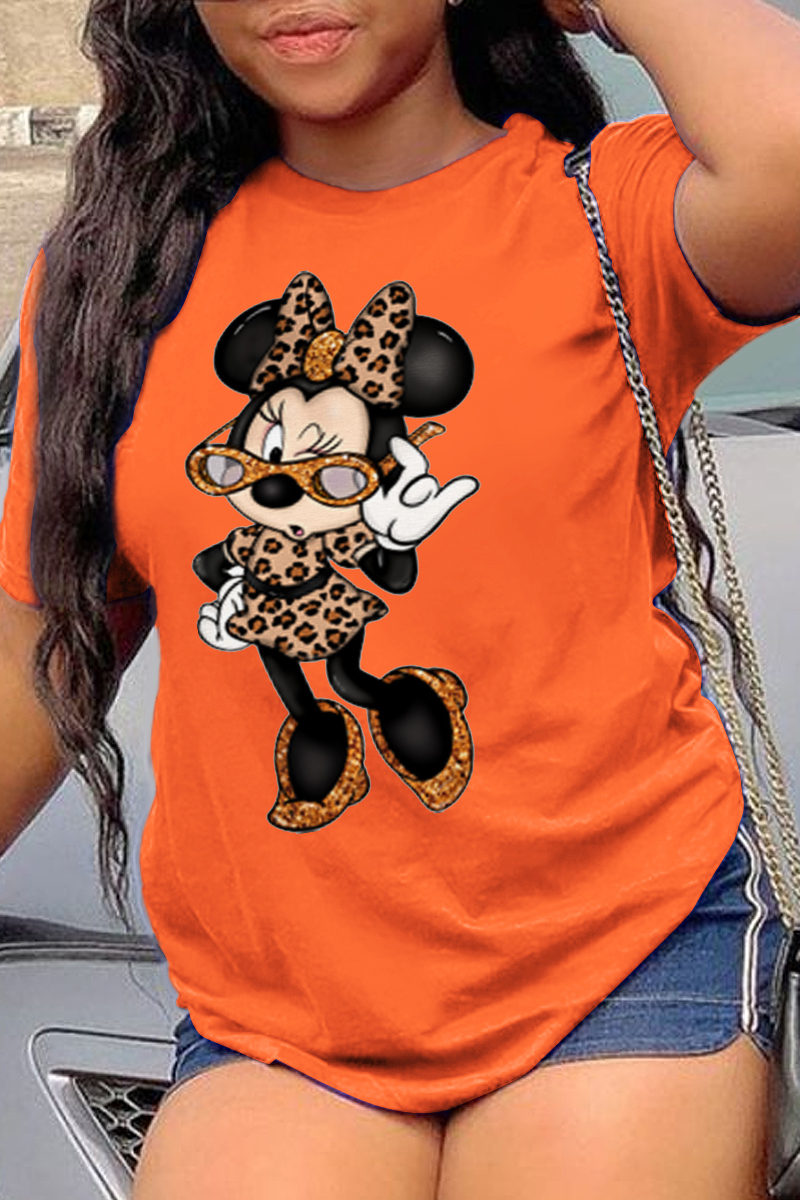

Orange Vintage Cute Character Patchwork O Neck T-Shirts