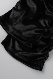 Marrone Street Solid Fold Colletto Con Cappuccio Manica Lunga Due Pezzi