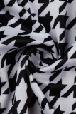 Zwart Wit Casual Print Patchwork V-hals Jurken met Lange Mouwen