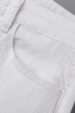 White Casual Print Patchwork High Waist Regular Denim Jeans