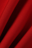 Rotes, sexy, festes, ärmelloses Patchwork-Kleid mit Schlitz und O-Ausschnitt