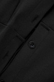 Vestidos casuales de manga larga con cuello vuelto en contraste de patchwork negro
