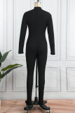Mörkgrå Casual Solid Patchwork Skinny Jumpsuits med blixtlåskrage