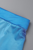 Due pezzi manica lunga blu casual stampa patchwork O collo