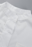 Vestido de camisa branco casual patchwork sólido com gola virada para baixo mangas compridas