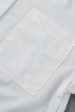 Witte casual effen patchwork overhemdjurk met kraag en lange mouwen