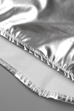 Zilveren sexy casual effen rugloze strapless mouwloze twee stukken