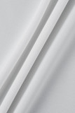 Witte casual effen patchwork overhemdjurk met kraag en lange mouwen