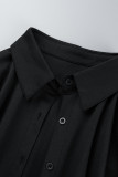 ブラック カジュアル パッチワーク コントラスト ターンダウン カラー ロング スリーブ ドレス
