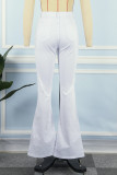 White Casual Print Patchwork High Waist Regular Denim Jeans