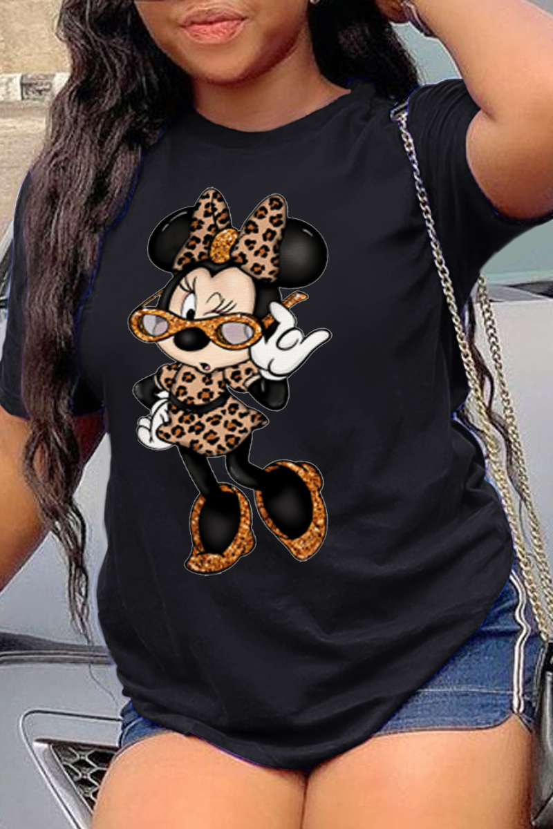 

Black Vintage Cute Character Patchwork O Neck T-Shirts