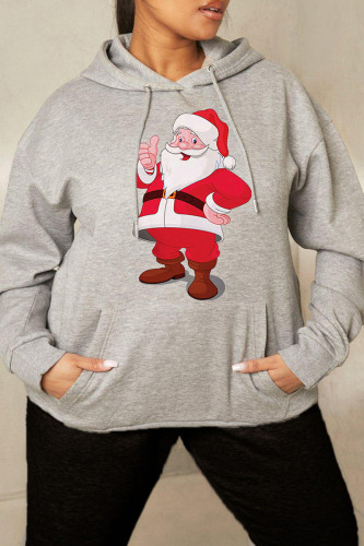 Santa Claus Casual Daily Print Patchwork Basic Hooded Collar Tops