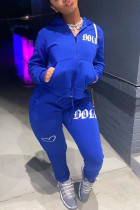 Blauer beiläufiger Druck-Patchwork-Reißverschluss-Kragen plus Größen-zwei Stücke