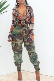 Camouflage Street Camouflage Print Ripped Harlan Mid Taille Harlan Full Print Bottoms