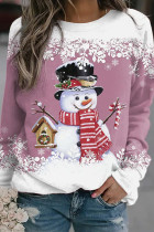 Pink Casual Snowman Printed Basic O Neck Tops
