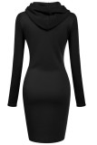 Svarta casual tomtehattar tryckta lapptäcke långärmade klänningar med huva
