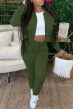 Army Green Casual Solid Patchwork Zipper Collar Long Sleeve Two Pieces