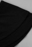 Robe noire sexy grande taille dos nu solide à l'épaule à manches courtes