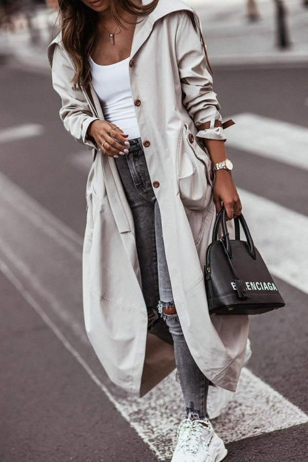 Vêtements d'extérieur gris à col à capuche et imprimé streetwear