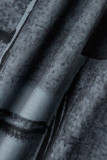 Серый Повседневный С принтом Пэчворк О-образный вырез Длинный рукав Из двух частей