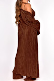 Темно-коричневый сексуальный повседневный сплошной кардиган Жилеты Брюки с V-образным вырезом с длинным рукавом из двух частей