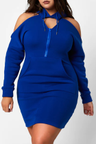 Blue Street Solid Hollowed Out Hooded Collar Pencil Skirt Dresses