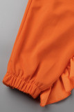 Оранжевые повседневные однотонные пэчворк с воротником-молнией и длинным рукавом из двух частей