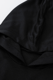 Schwarzes, lässiges, solides Patchwork mit Kapuzenkragen, unregelmäßige Kleider