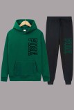 Green Sportswear Print Letter Hooded Collar Long Sleeve Two Pieces