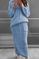 Синий Мода Твердые Пэчворк O-образным вырезом Длинный рукав Из двух частей