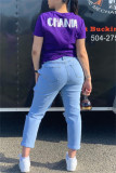 Lichtblauwe casual effen gescheurde patchwork hoge taille regular denim jeans