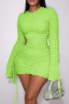 Verde fluorescente Sexy Sólido Ahuecado O Cuello Lápiz Falda Vestidos