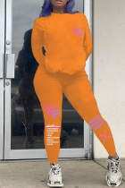 Оранжевый уличный принт Пэчворк О-образный вырез Длинный рукав Из двух частей